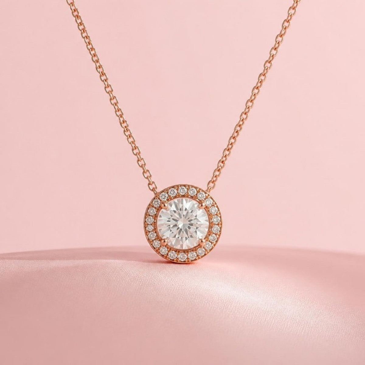 Rose gold halo diamond pendant